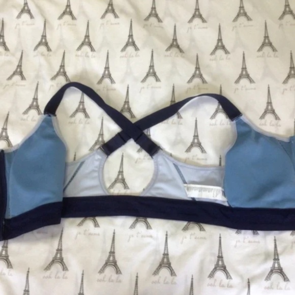 💐Fabletics Zoe High Impact Front Zip Sports Bra Sz L Blue - Picture 7 of 9